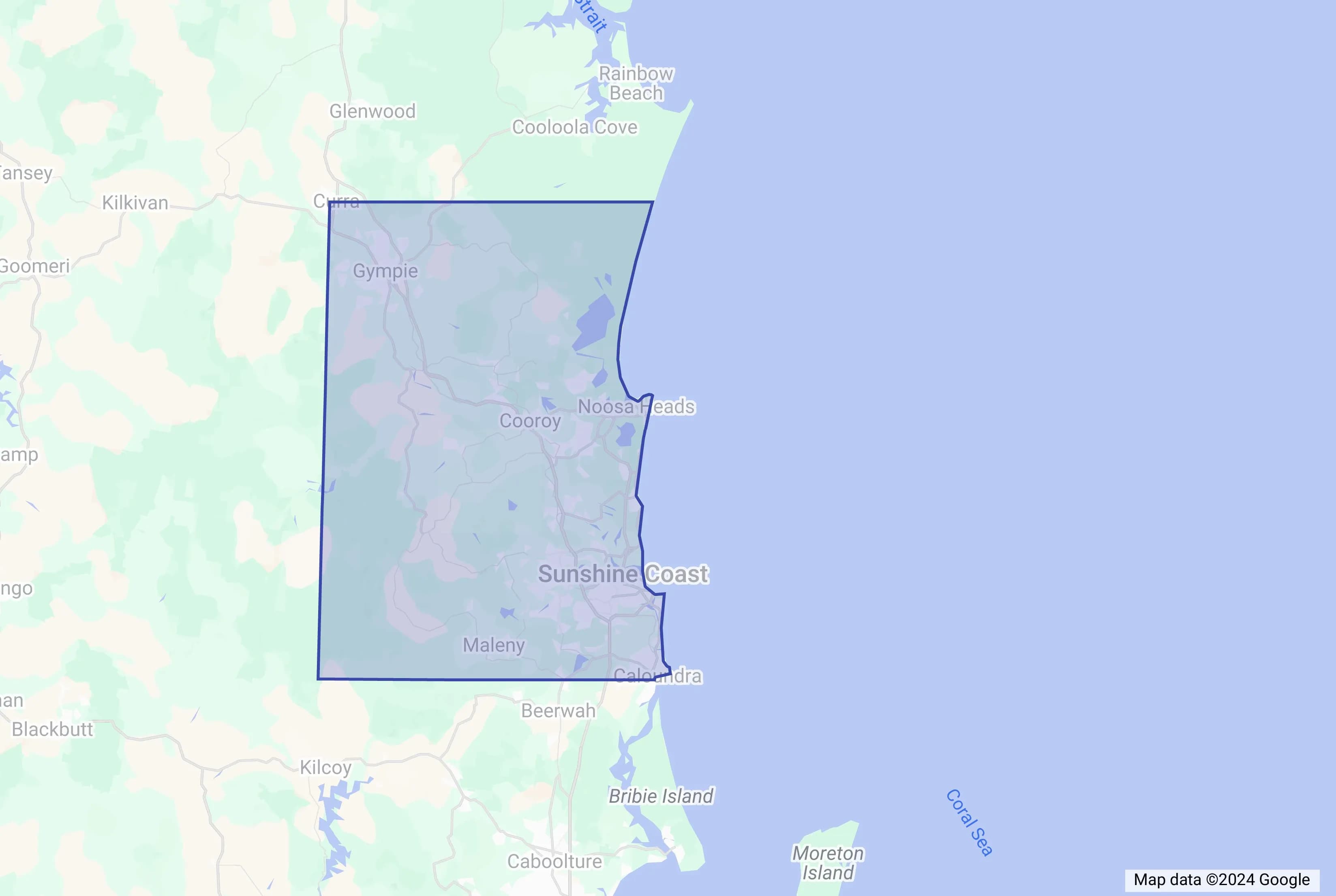 QCT service area map showing Calandra to Gympie